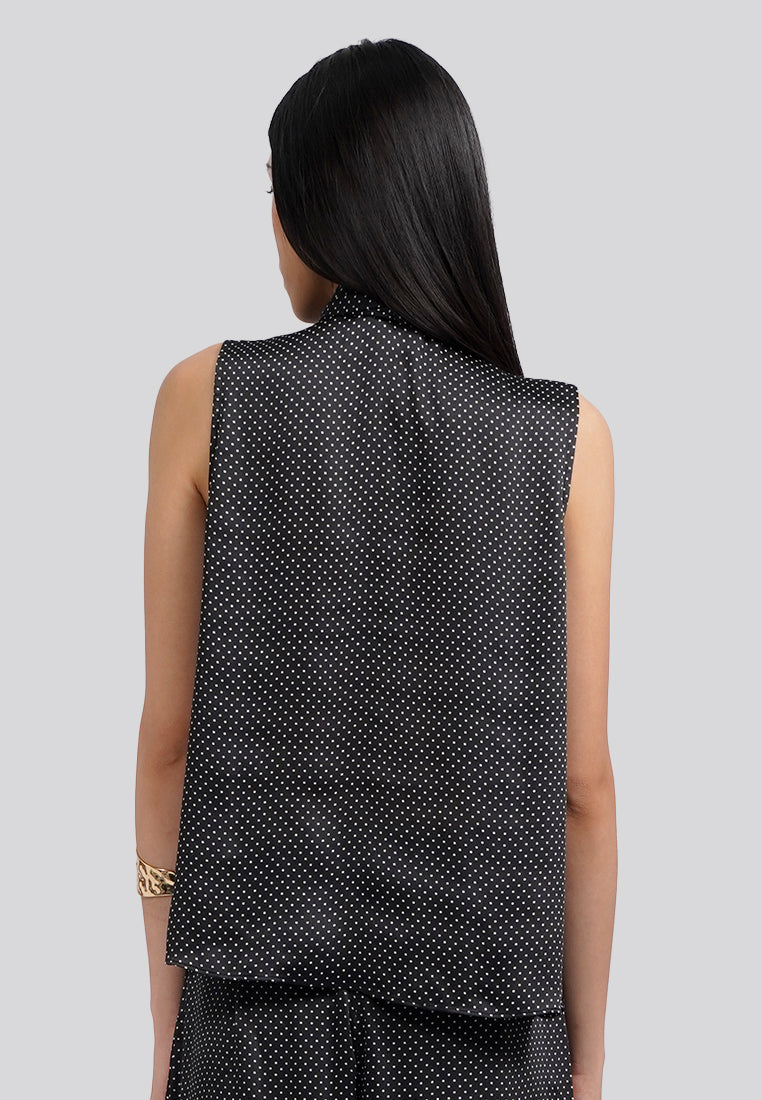 Sleeveless Tie Neck Printed Blouse