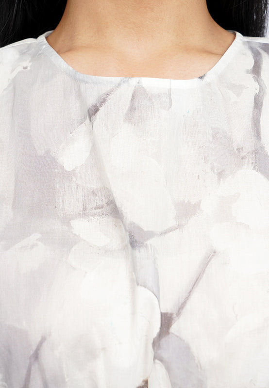 Gathered Sleeveless Printed Blouse