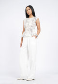 Gathered Sleeveless Printed Blouse