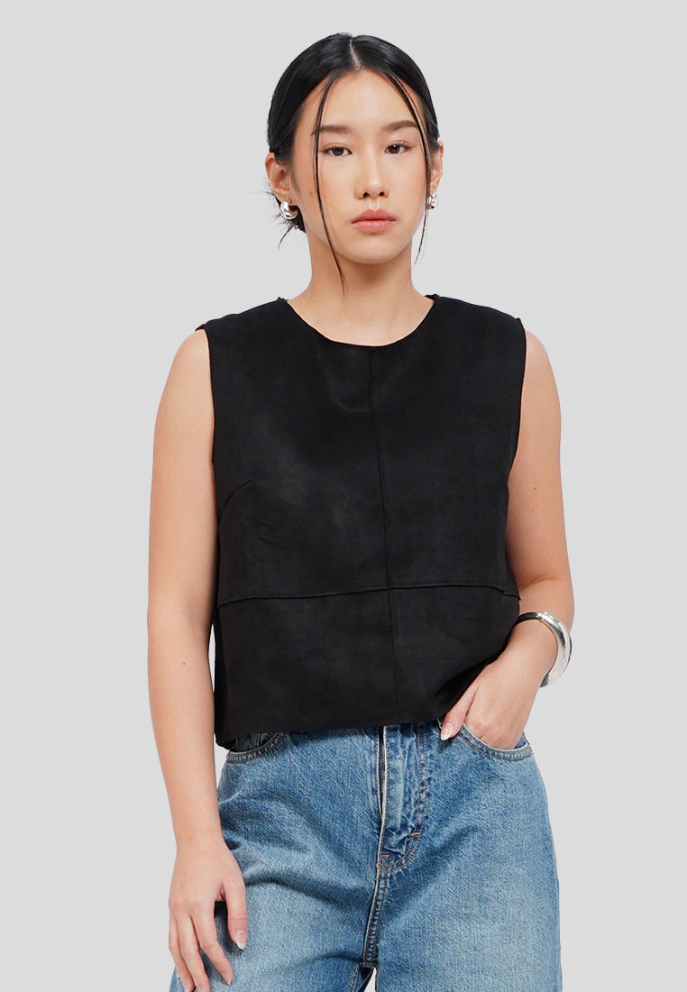 Sleeveless Cropped Suede Top