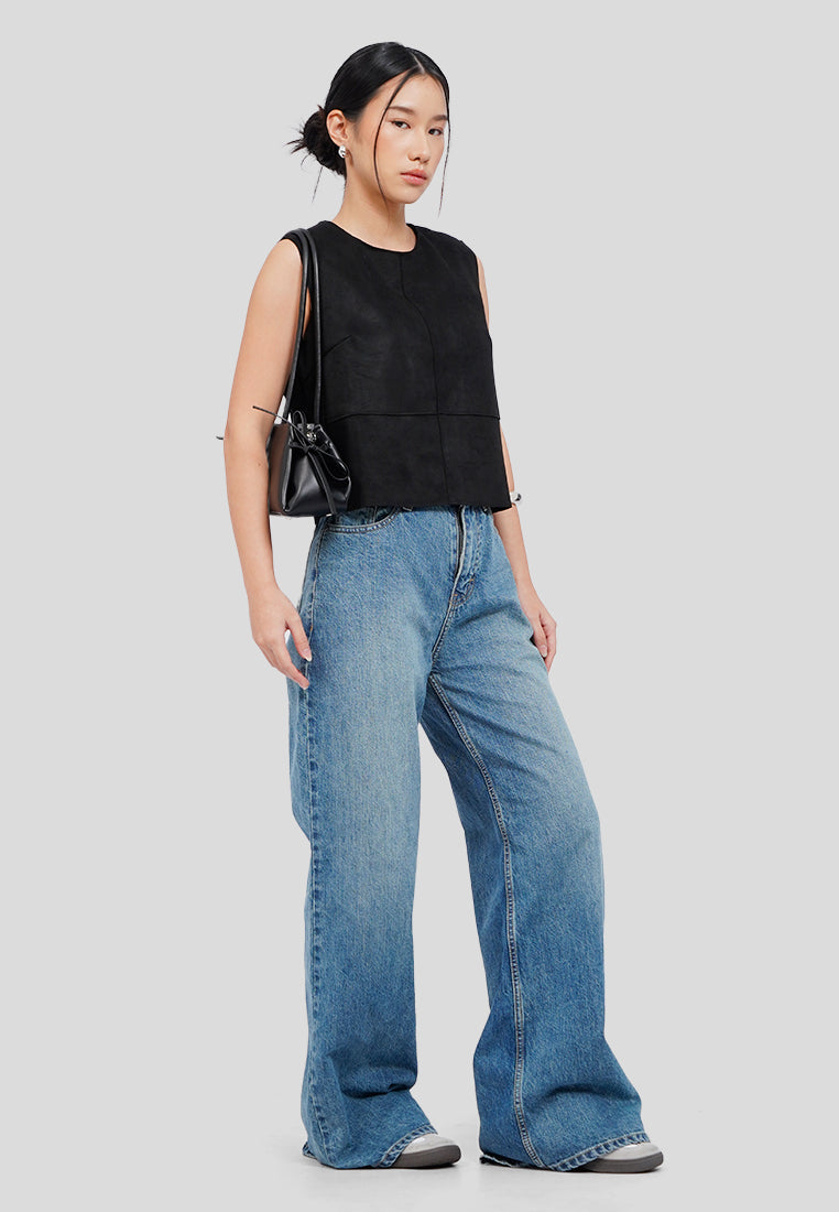 Sleeveless Cropped Suede Top