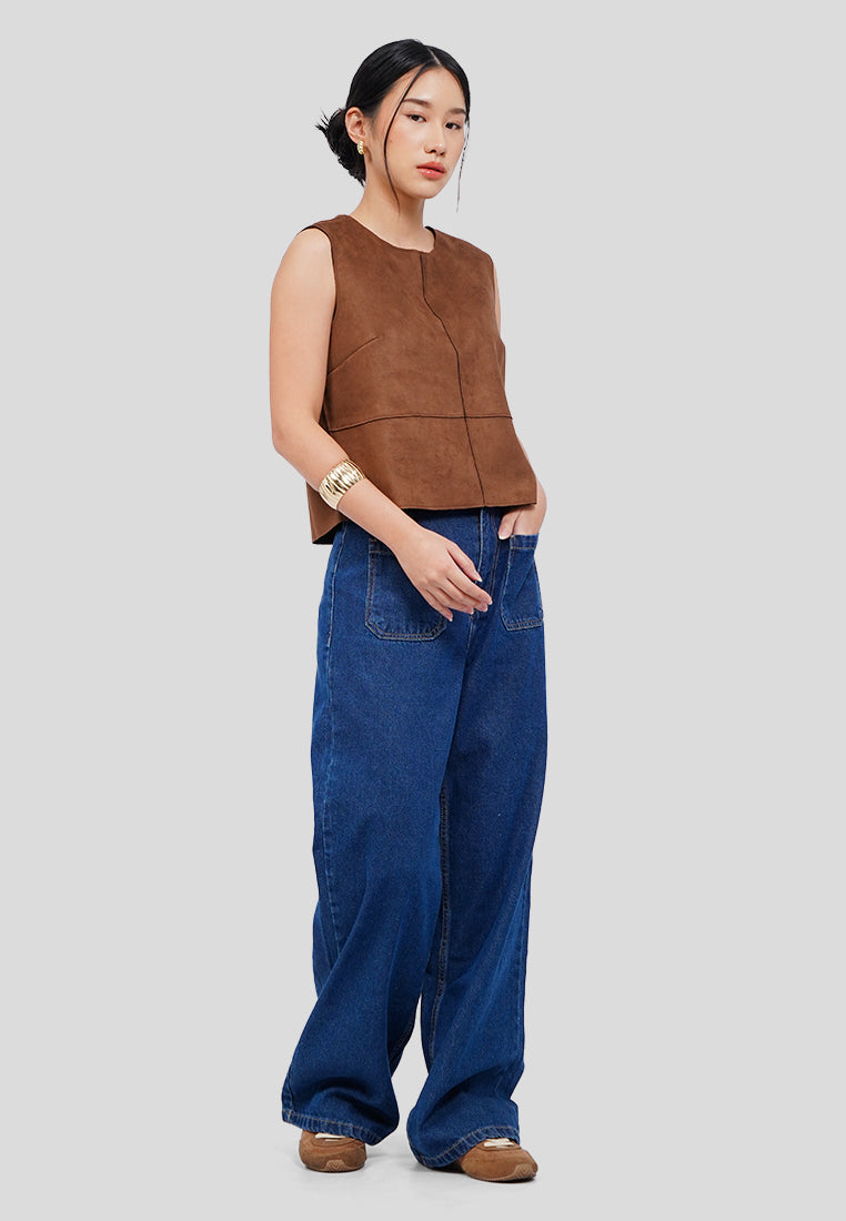 Sleeveless Cropped Suede Top