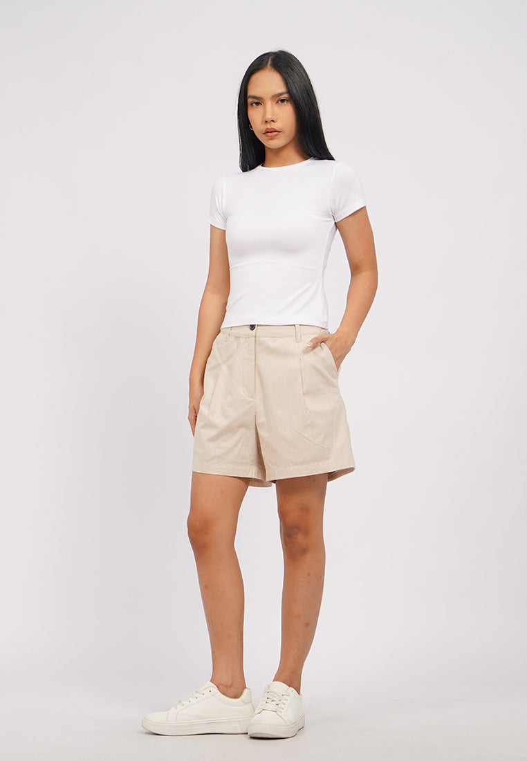Linen-Blend Pleated Short Pants