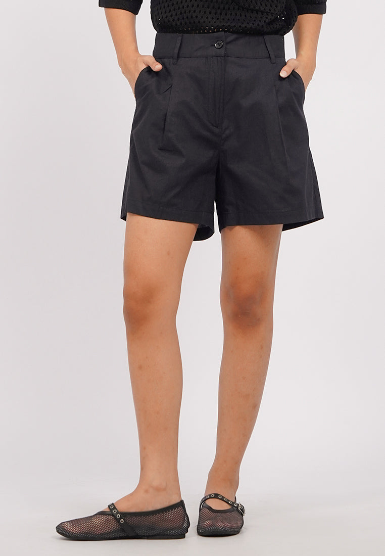 Linen-Blend Pleated Short Pants