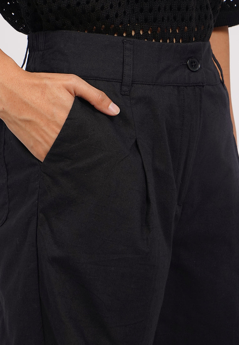 Linen-Blend Pleated Short Pants