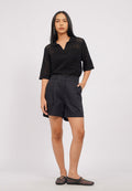 Linen-Blend Pleated Short Pants