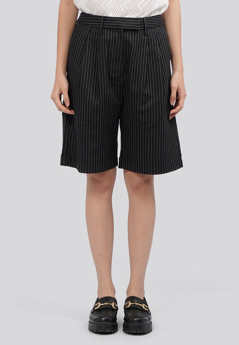 Stripes Pleated Bermuda Shorts