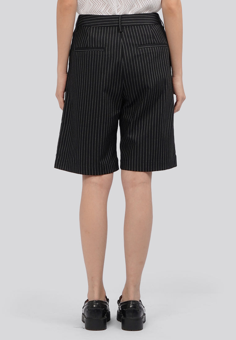 Stripes Pleated Bermuda Shorts