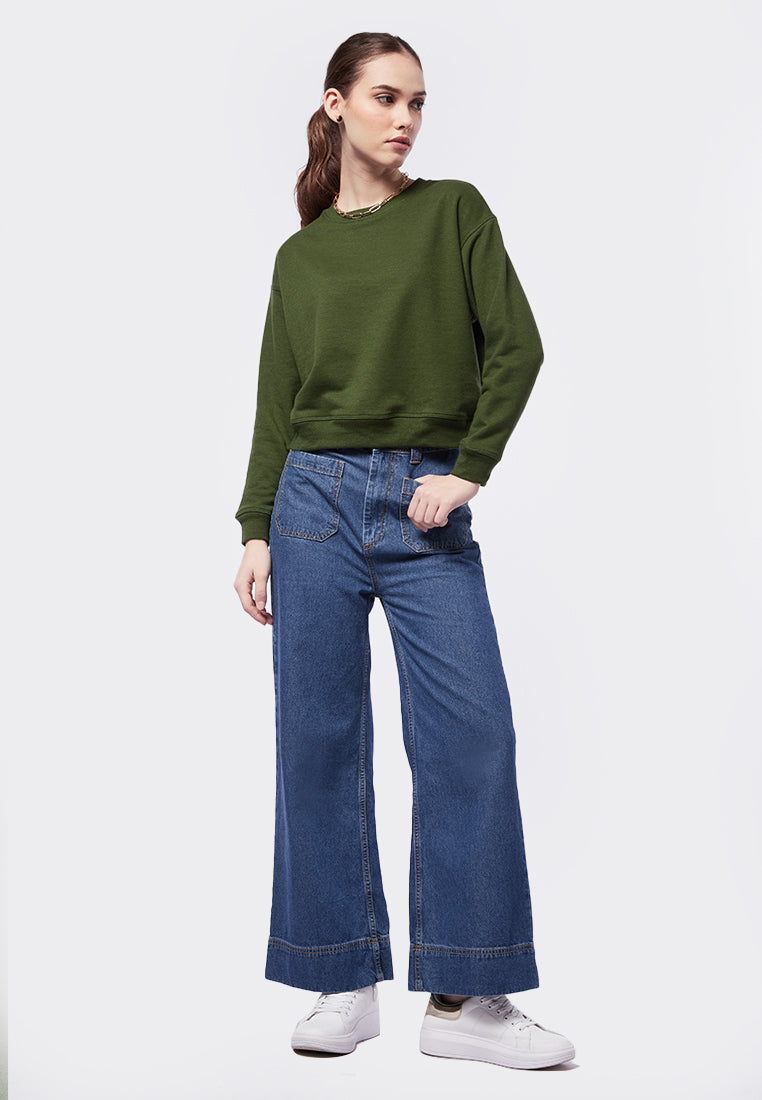 Long Sleeve Basic Crop Sweatshirt