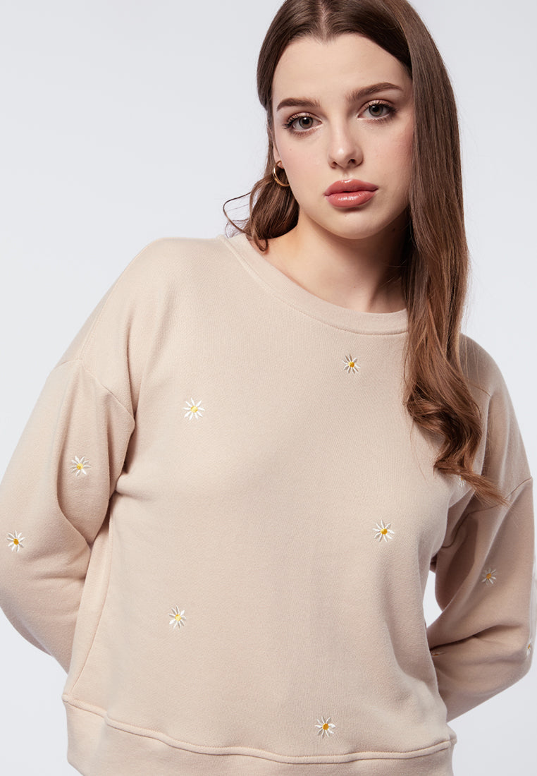 Daisy Embroidery Crop Sweatshirt