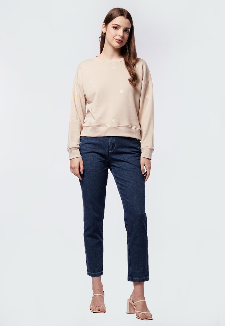 Daisy Embroidery Crop Sweatshirt
