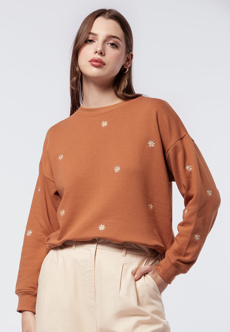 Daisy Embroidery Crop Sweatshirt