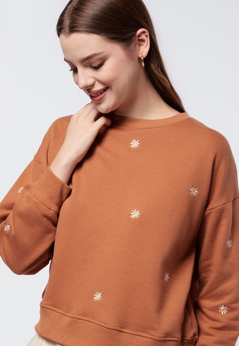 Daisy Embroidery Crop Sweatshirt