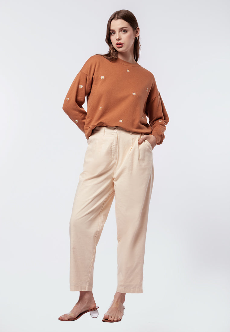 Daisy Embroidery Crop Sweatshirt