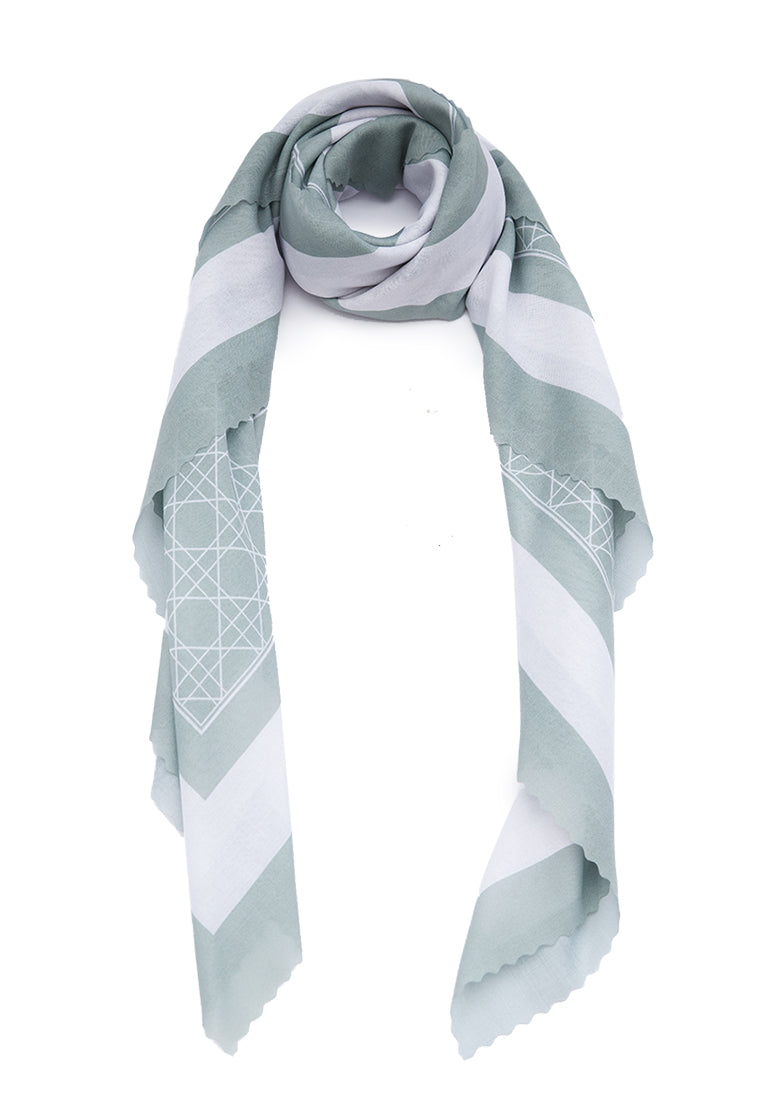 Printed Soft Green Geometry Scarf