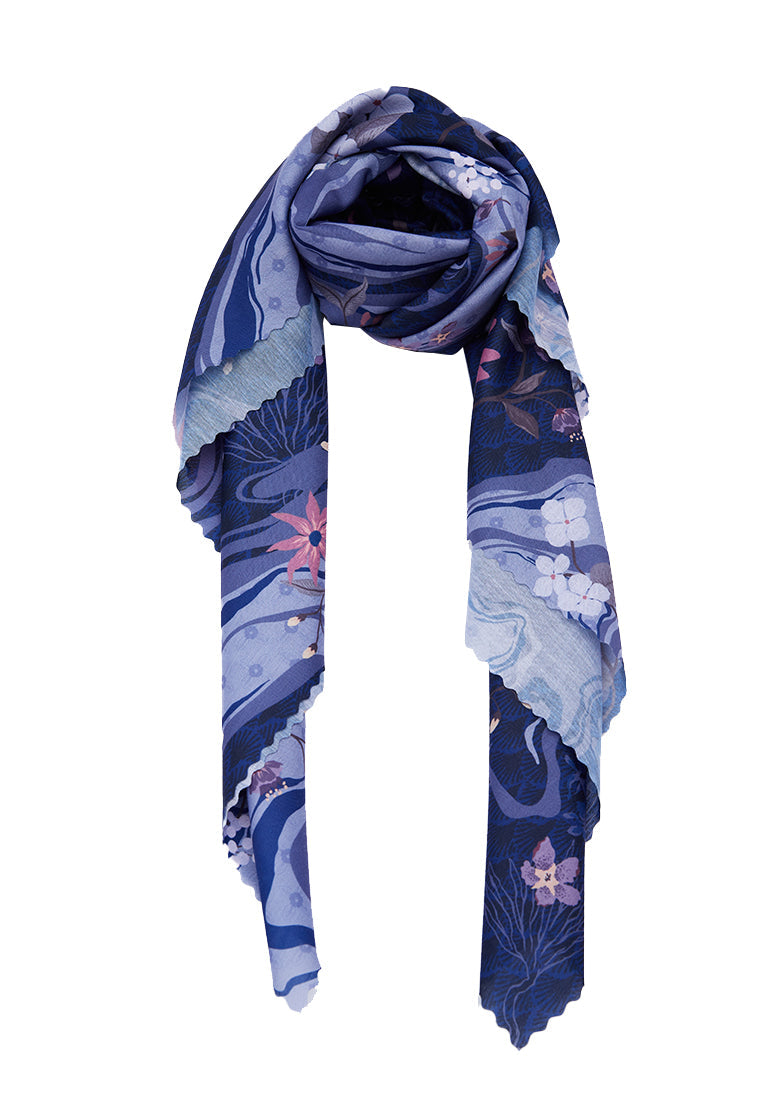 Floral Printed Navy Scarf