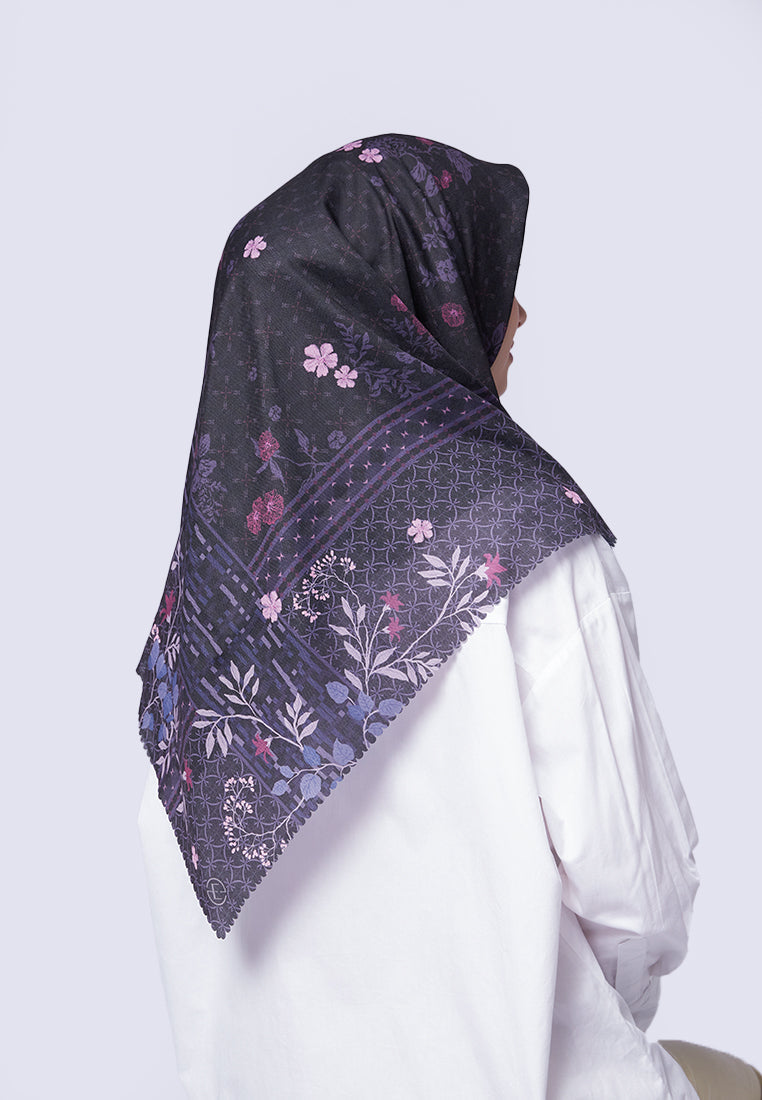 Floral Printed Black Square Scarf