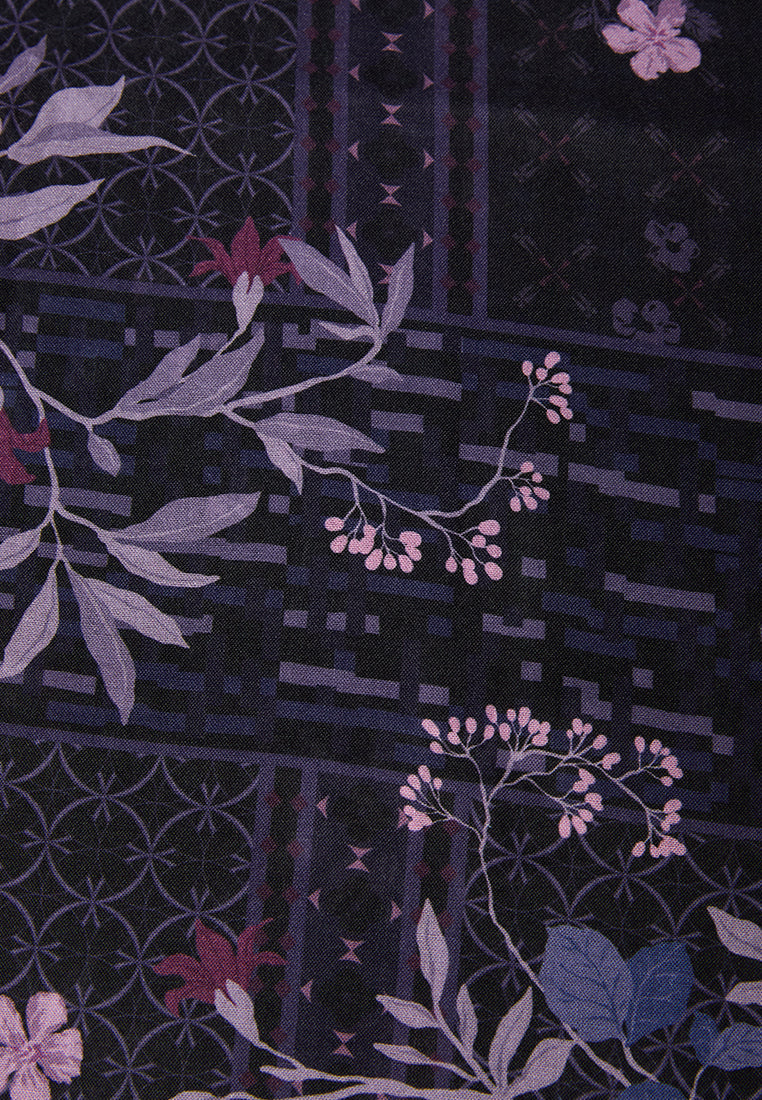 Floral Printed Black Square Scarf