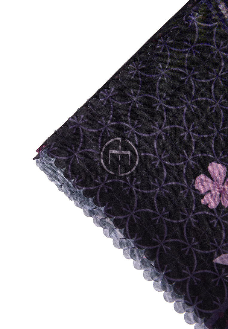 Floral Printed Black Square Scarf