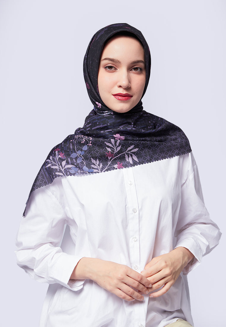 Floral Printed Black Square Scarf
