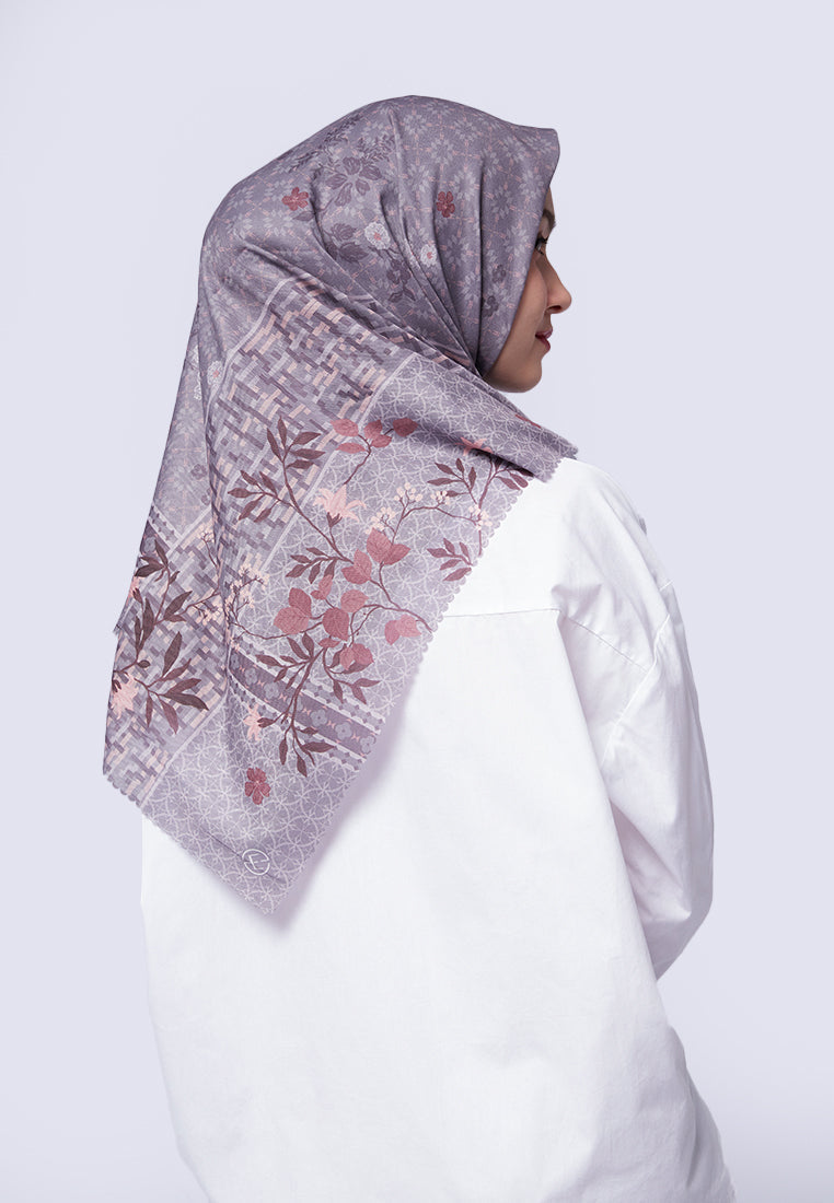 Floral Printed Grey Square Scarf