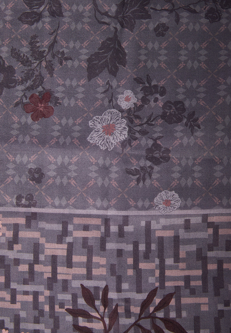 Floral Printed Grey Square Scarf