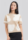 Animal Printed Short Sleeve Knit Top Khaki