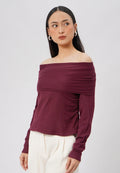 Off Shoulder Long Sleeve Knit Top Plum