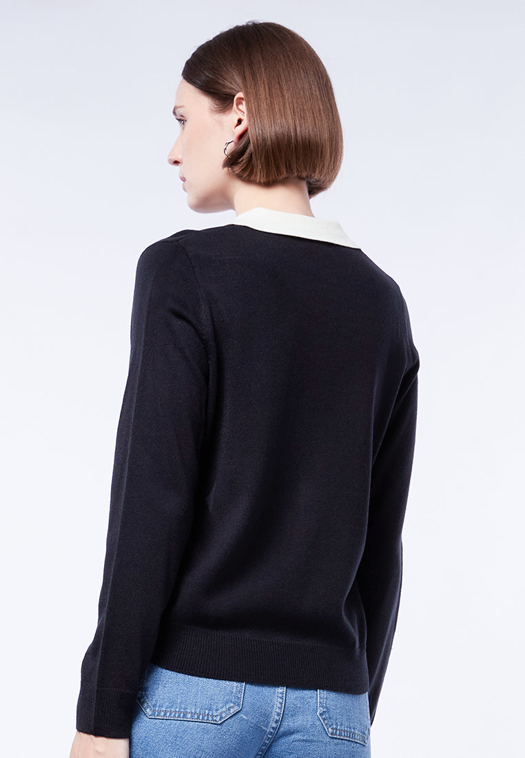 Contrast Collar Polo Sweater