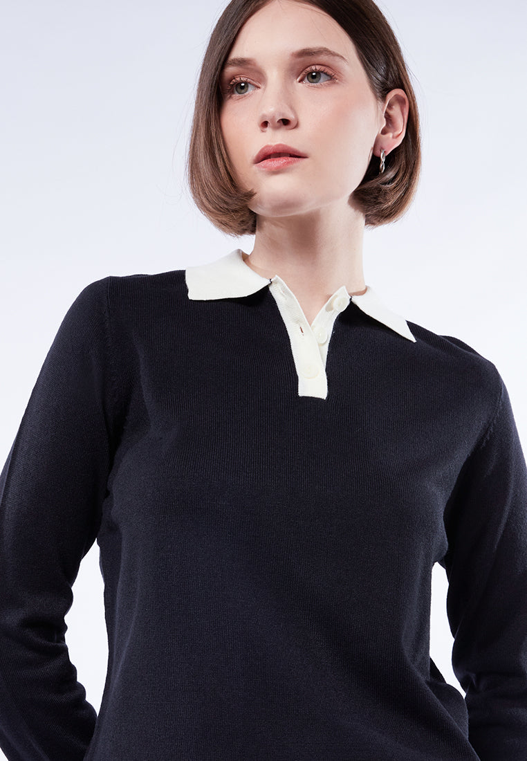 Contrast Collar Polo Sweater