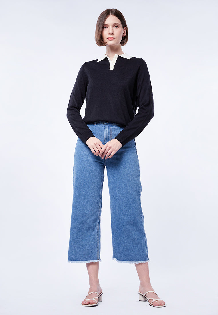 Contrast Collar Polo Sweater