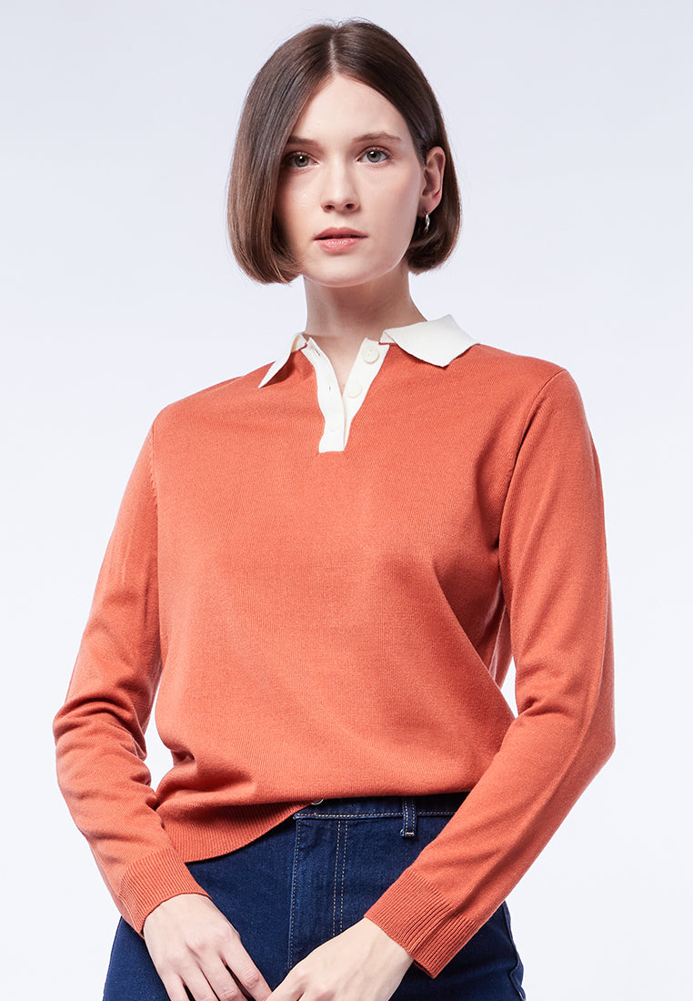 Contrast Collar Polo Sweater