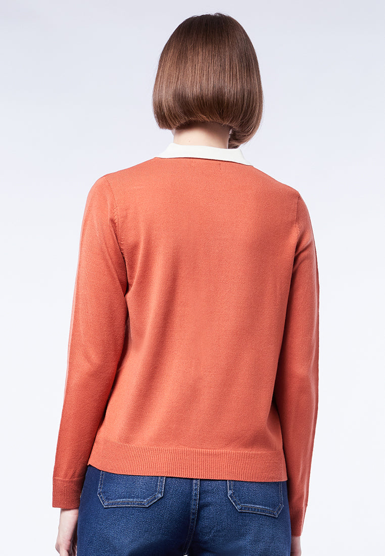 Contrast Collar Polo Sweater