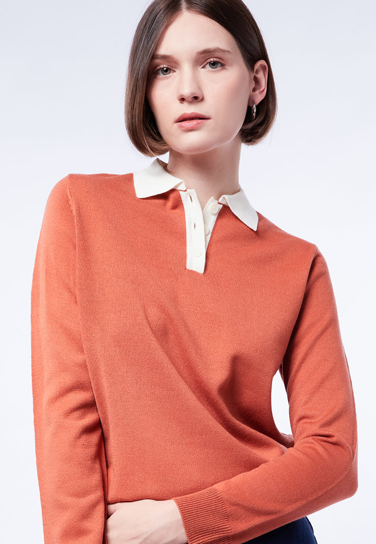 Contrast Collar Polo Sweater