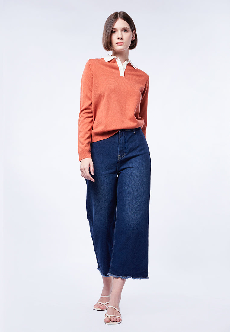 Contrast Collar Polo Sweater
