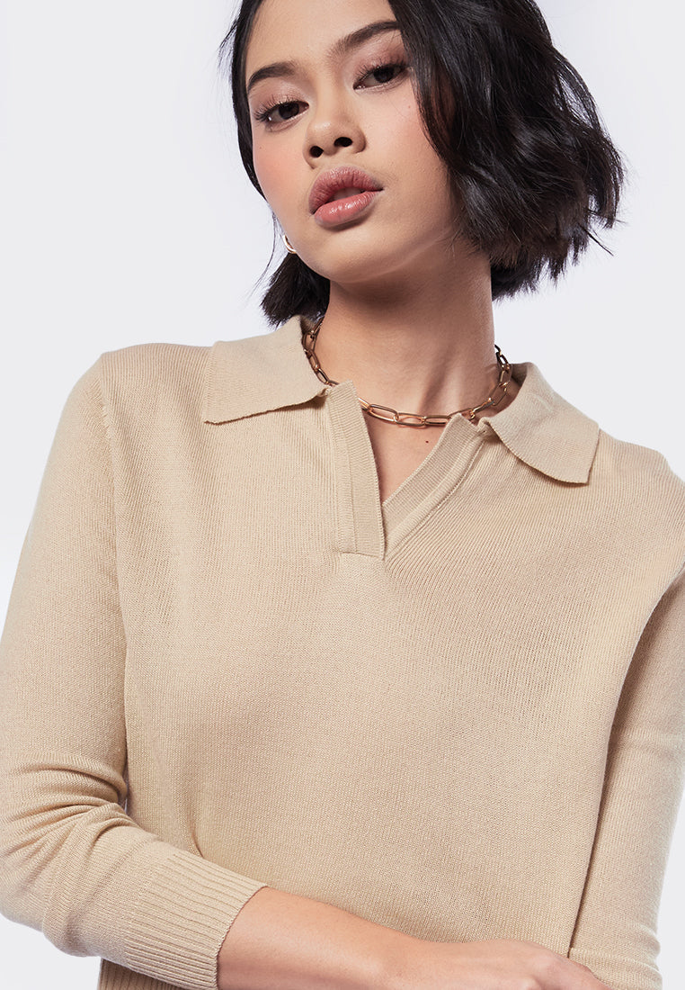 Long Sleeve Knit Polo Sweater
