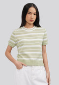 Stripes Short Sleeve Knit Top Sage