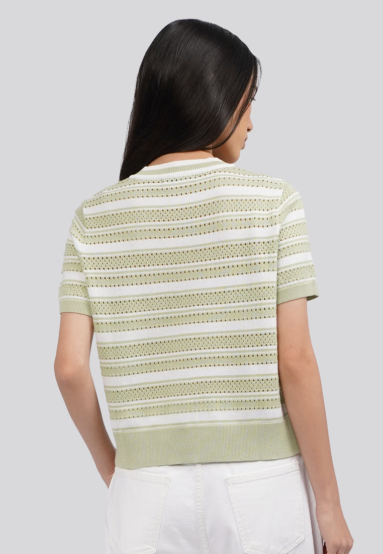 Stripes Short Sleeve Knit Top Sage