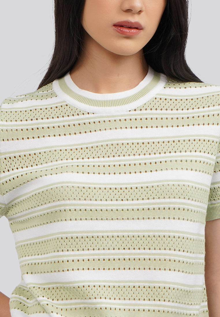 Stripes Short Sleeve Knit Top Sage