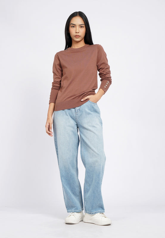 Button Details Long Sleeve Sweater