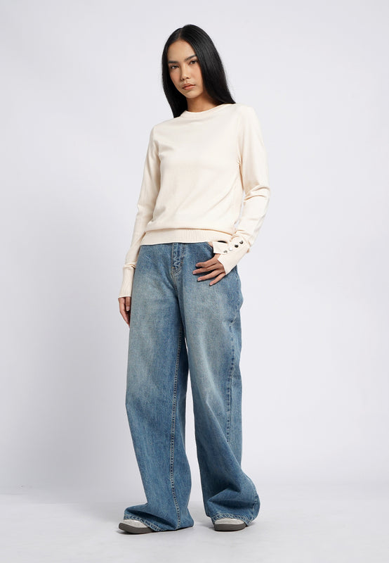 Button Details Long Sleeve Sweater
