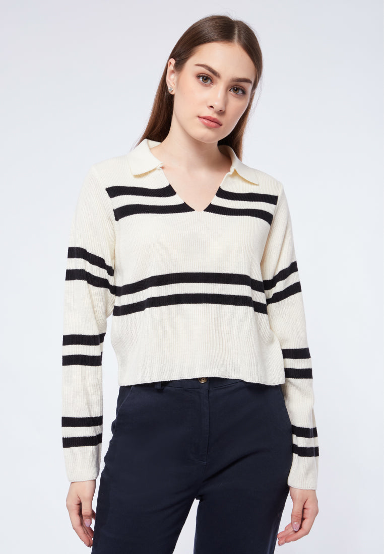 Stripes Crop Polo Sweater