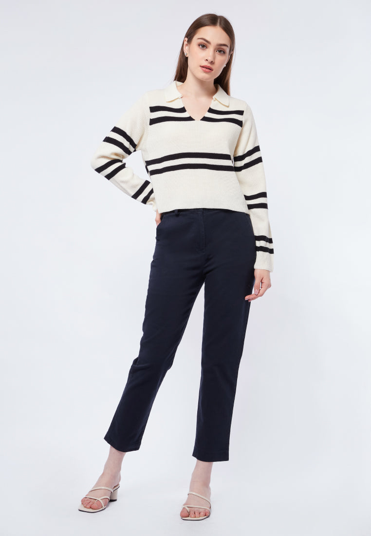 Stripes Crop Polo Sweater