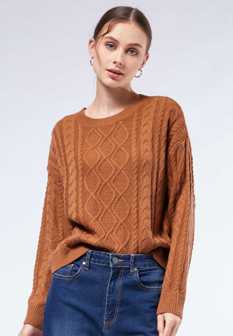 Crop Shoulder Crop Cable Sweater