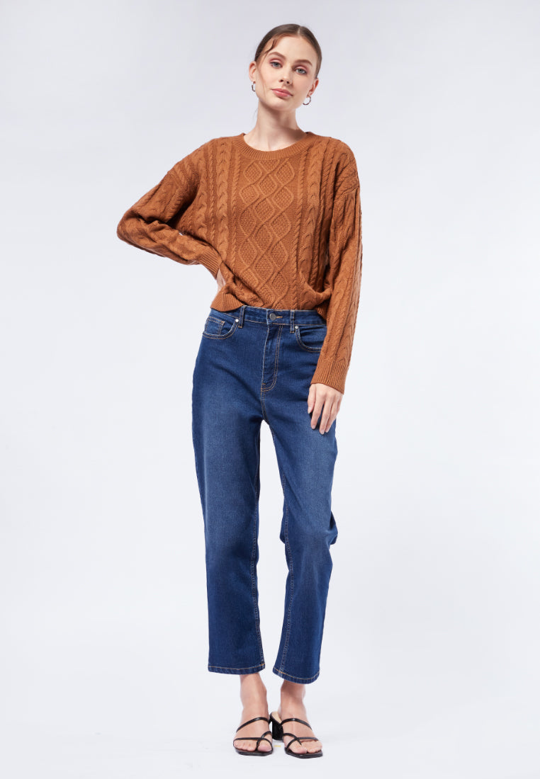 Crop Shoulder Crop Cable Sweater