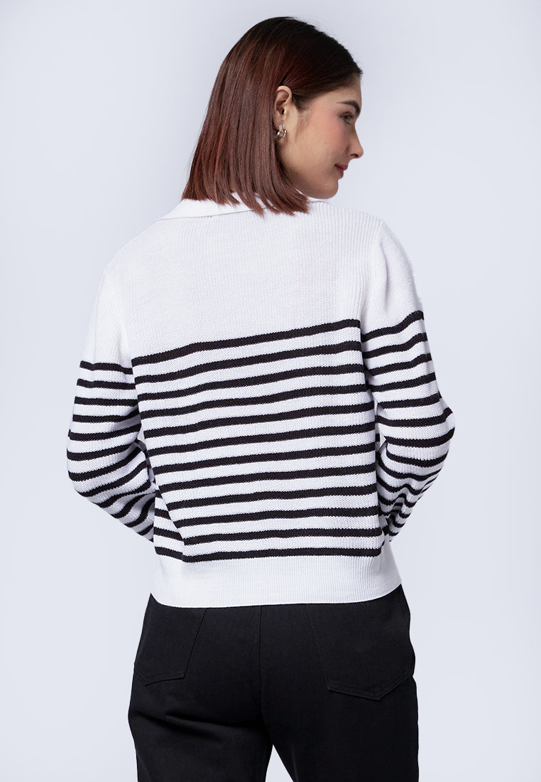 Stripes Long Sleeve Polo Sweater
