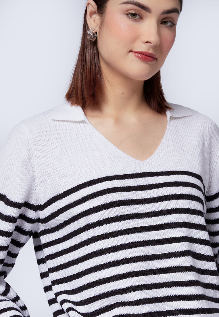 Stripes Long Sleeve Polo Sweater
