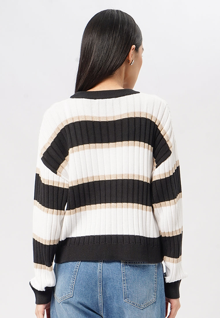 Long Sleeve Stripes Sweater Black