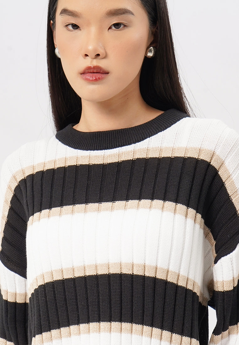 Long Sleeve Stripes Sweater Black
