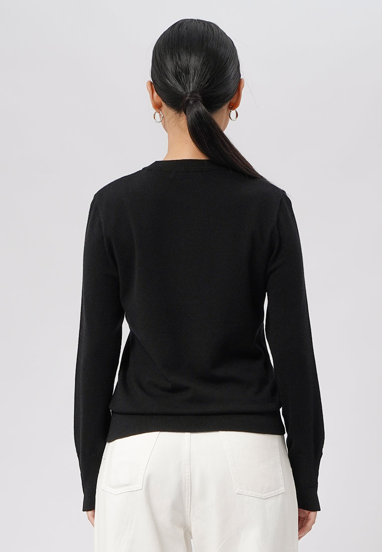 Button Detailed Long Sleeve Top Black